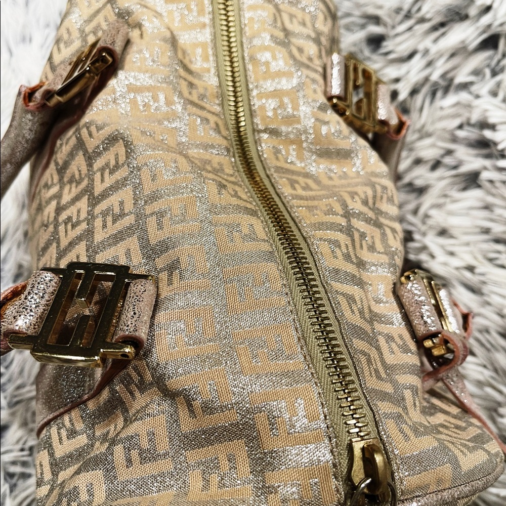 Authentic Vintage Fendi Metallic Boston Bag Zucchino Canvas - Picture 5 of 11